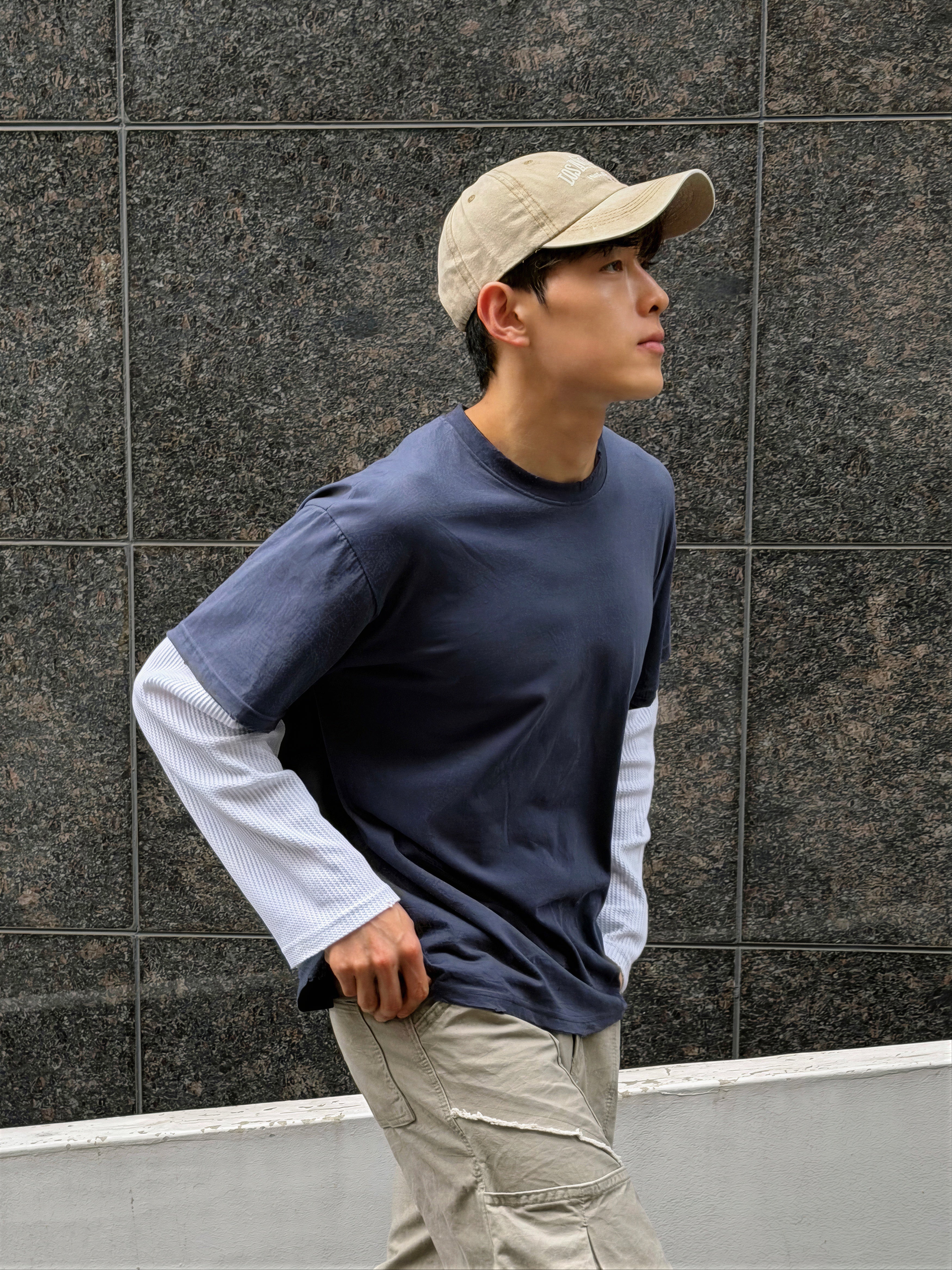 Waffle Sleeve Layered T-shirt