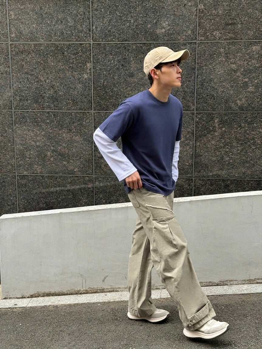 Waffle Sleeve Layered T-shirt