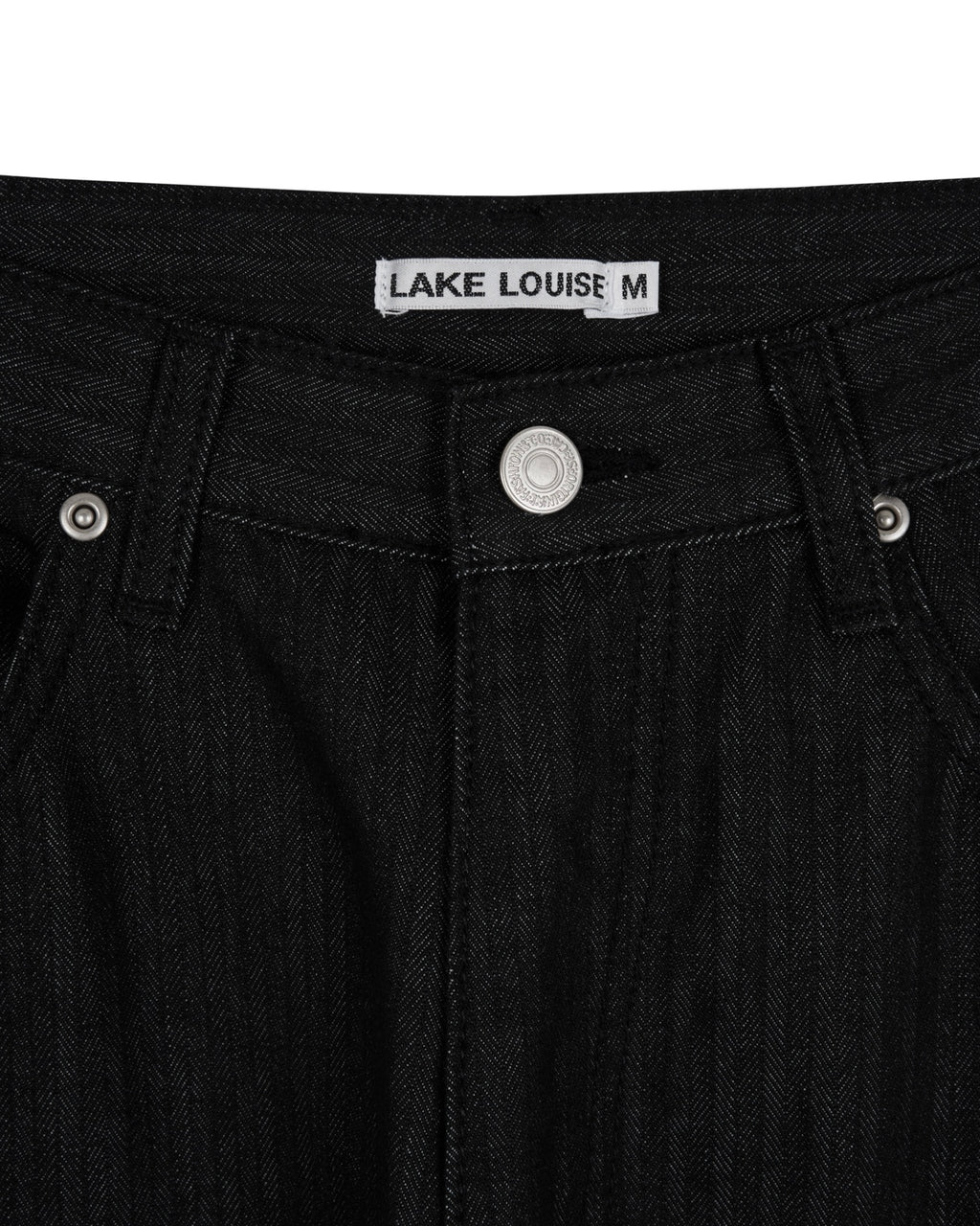 Lightweight Utility Denim Pants waistband and herringbone stripe detail