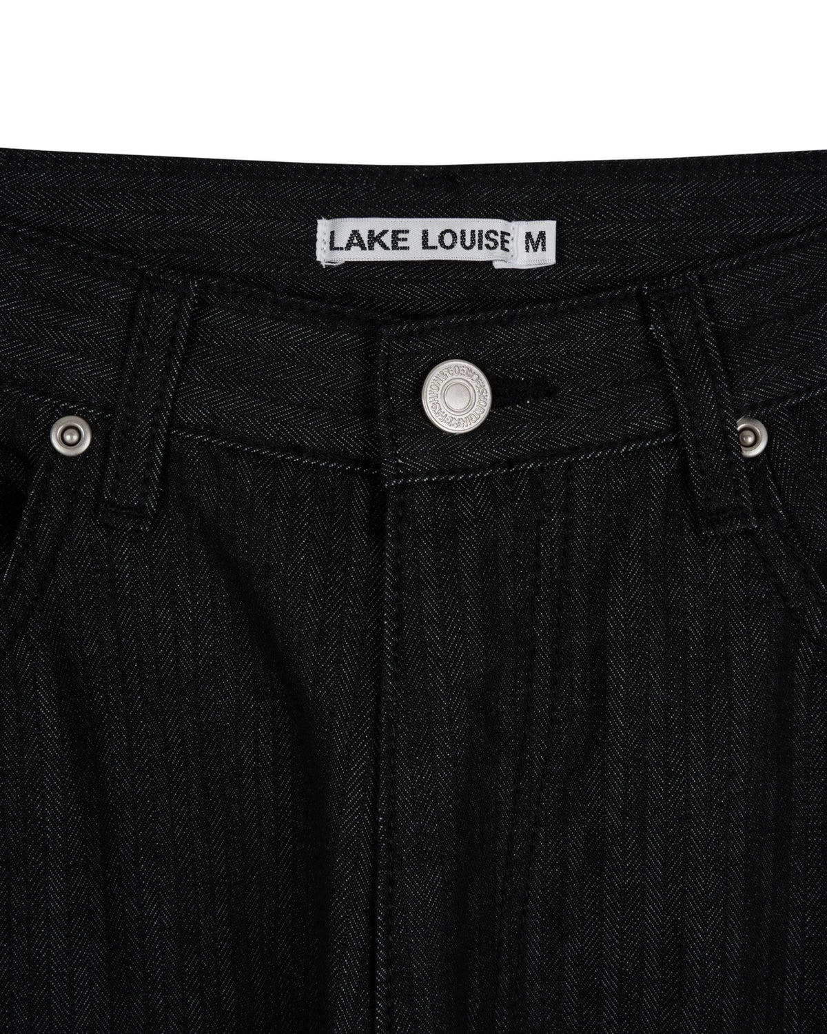 Lightweight Utility Denim Pants waistband and herringbone stripe detail